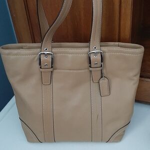Coach Beige Leather Tote with Buckle Details